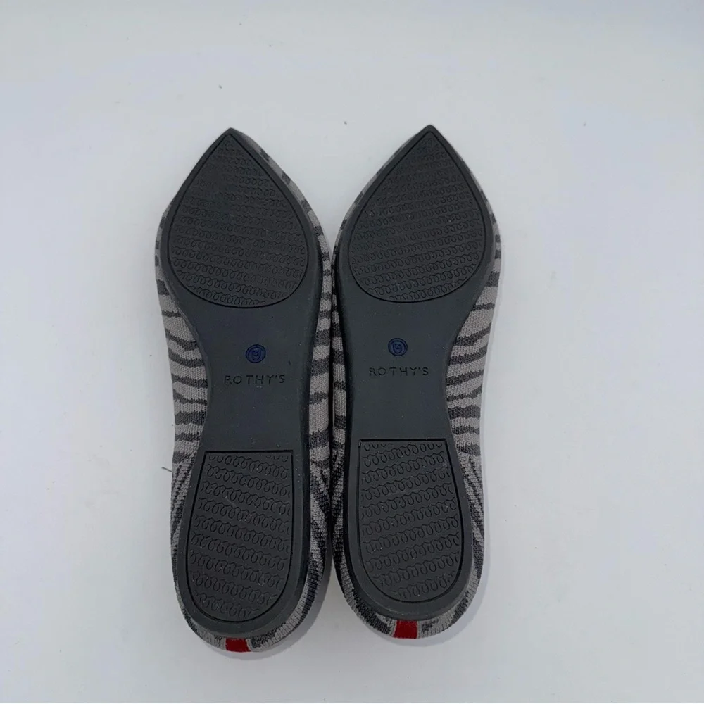 Rothy’s - Women’s The point flat shoes grey knit Zebra print slip on size 9.5